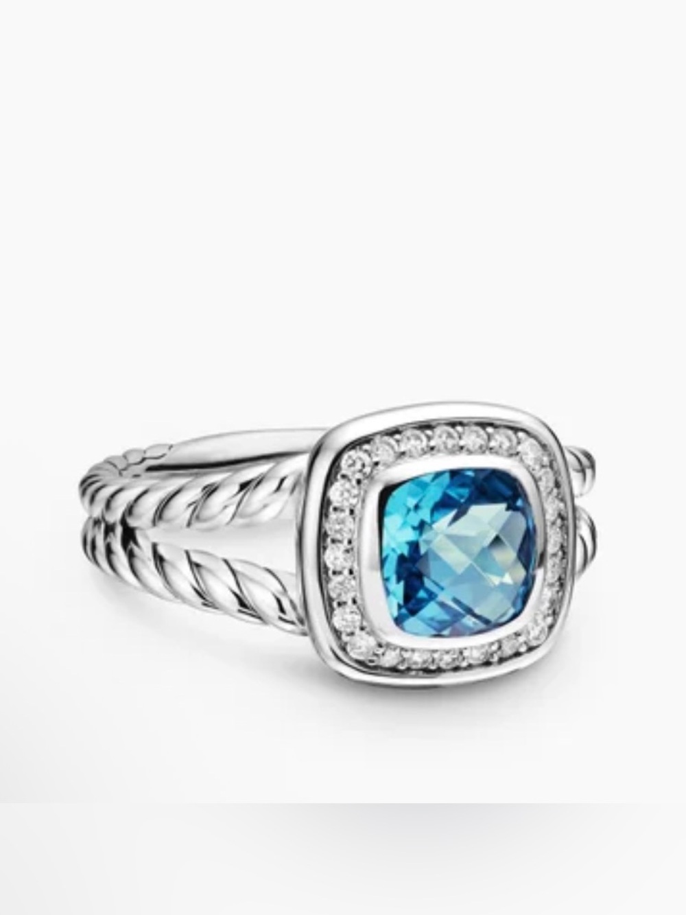 David Yurman  PETITE ALBION® RING
Sterling Silver with Blue Topaz and Diamonds,